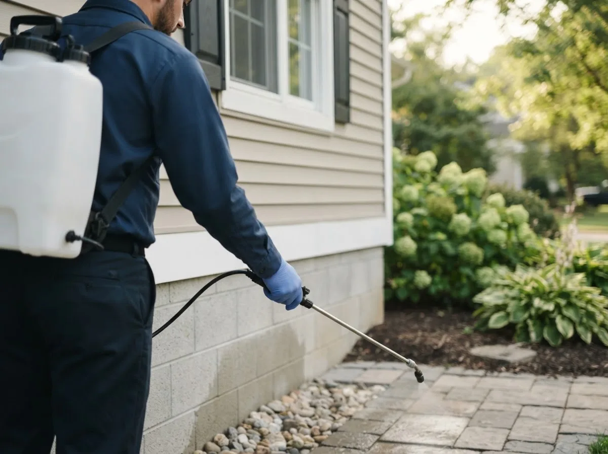 Pest control technician inspecting a home in Boydton, VA